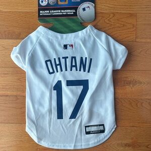 MLB White Pet Jersey with Navy OHTANI #17 Dodgers Medium